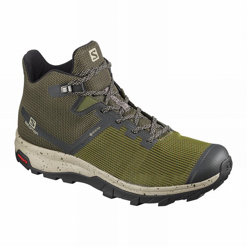 Salomon Singapore Mens Hiking Shoes - OUTLINE PRISM MID GORE-TEX Olive/Black | 84635-XNUE